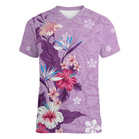 Hawaii Tropical Flowers Women V-Neck T-Shirt Polynesian Tattoo Lavender LT05 Female Lavender - Polynesian Pride