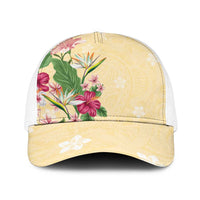 Hawaii Tropical Flowers Baseball Net Cap Polynesian Tattoo Buttermilk LT05 One Size White Beige - Polynesian Pride