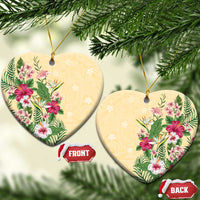 Hawaii Tropical Flowers Ceramic Ornament Polynesian Tattoo Buttermilk LT05 Heart Beige - Polynesian Pride