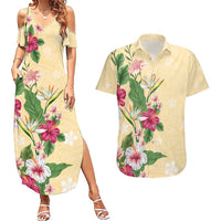 Hawaii Tropical Flowers Couples Matching Summer Maxi Dress and Hawaiian Shirt Polynesian Tattoo Buttermilk LT05 Beige - Polynesian Pride
