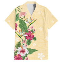 Hawaii Tropical Flowers Family Matching Long Sleeve Bodycon Dress and Hawaiian Shirt Polynesian Tattoo Buttermilk