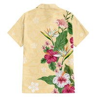 Hawaii Tropical Flowers Family Matching Off The Shoulder Long Sleeve Dress and Hawaiian Shirt Polynesian Tattoo Buttermilk