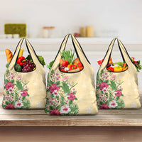 Hawaii Tropical Flowers Grocery Bag Polynesian Tattoo Buttermilk LT05 3-pack One Size Beige - Polynesian Pride