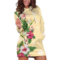 Hawaii Tropical Flowers Hoodie Dress Polynesian Tattoo Buttermilk LT05 Beige - Polynesian Pride