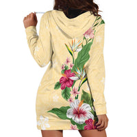 Hawaii Tropical Flowers Hoodie Dress Polynesian Tattoo Buttermilk LT05 - Polynesian Pride