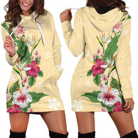 Hawaii Tropical Flowers Hoodie Dress Polynesian Tattoo Buttermilk LT05 - Polynesian Pride