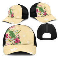 Hawaii Tropical Flowers Mesh Trucker Cap Polynesian Tattoo Buttermilk LT05 - Polynesian Pride
