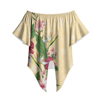 Hawaii Tropical Flowers Off Shoulder Wrap Waist Top Polynesian Tattoo Buttermilk LT05 Beige - Polynesian Pride
