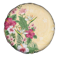 Hawaii Tropical Flowers Spare Tire Cover Polynesian Tattoo Buttermilk LT05 - Polynesian Pride