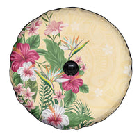 Hawaii Tropical Flowers Spare Tire Cover Polynesian Tattoo Buttermilk LT05 - Polynesian Pride