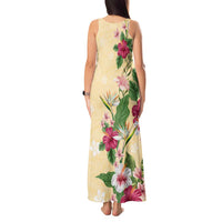 Hawaii Tropical Flowers Tank Maxi Dress Polynesian Tattoo Buttermilk LT05 - Polynesian Pride