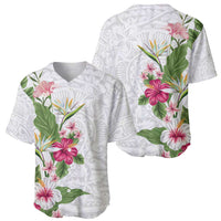 Hawaii Tropical Flowers Baseball Jersey Polynesian Tattoo White