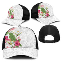 Hawaii Tropical Flowers Baseball Net Cap Polynesian Tattoo White LT05 - Polynesian Pride