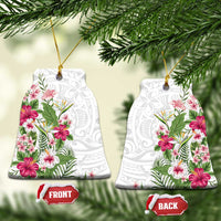 Hawaii Tropical Flowers Ceramic Ornament Polynesian Tattoo White LT05 Bell Flake White - Polynesian Pride