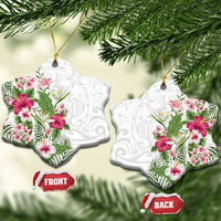 Hawaii Tropical Flowers Ceramic Ornament Polynesian Tattoo White LT05 Snow Flake White - Polynesian Pride