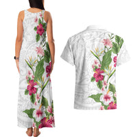 Hawaii Tropical Flowers Couples Matching Tank Maxi Dress and Hawaiian Shirt - Polynesian Tattoo White LT05 - Polynesian Pride