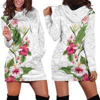 Hawaii Tropical Flowers Hoodie Dress Polynesian Tattoo White LT05 - Polynesian Pride
