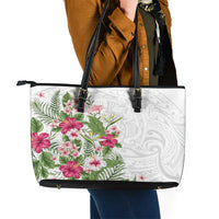 Hawaii Tropical Flowers Leather Tote Bag Polynesian Tattoo White LT05 - Polynesian Pride