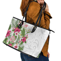 Hawaii Tropical Flowers Leather Tote Bag Polynesian Tattoo White LT05 - Polynesian Pride