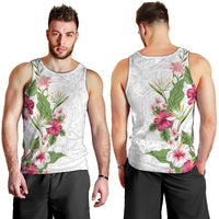 Hawaii Tropical Flowers Men Tank Top Polynesian Tattoo White LT05 - Polynesian Pride