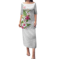 Hawaii Tropical Flowers Puletasi Polynesian Tattoo White LT05 Long Dress White - Polynesian Pride