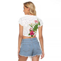 Hawaii Tropical Flowers Raglan Cropped T Shirt Polynesian Tattoo White LT05 - Polynesian Pride