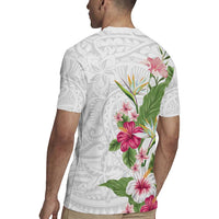 Hawaii Tropical Flowers Rugby Jersey Polynesian Tattoo White LT05 - Polynesian Pride