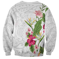 Hawaii Tropical Flowers Sweatshirt Polynesian Tattoo White LT05 - Polynesian Pride