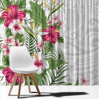 Hawaii Tropical Flowers Window Curtain Polynesian Tattoo White LT05 - Polynesian Pride
