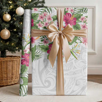 Hawaii Tropical Flowers Wrapping Paper Polynesian Tattoo White LT05 - Polynesian Pride