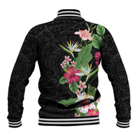 Hawaii Tropical Flowers Baseball Jacket Polynesian Tattoo Black LT05 - Polynesian Pride