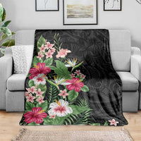 Hawaii Tropical Flowers Blanket Polynesian Tattoo Black LT05 - Polynesian Pride