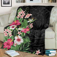 Hawaii Tropical Flowers Blanket Polynesian Tattoo Black LT05 - Polynesian Pride