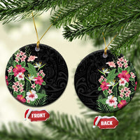 Hawaii Tropical Flowers Ceramic Ornament Polynesian Tattoo Black LT05 Circle Black - Polynesian Pride