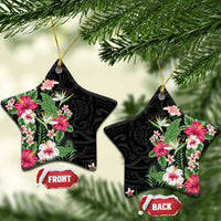 Hawaii Tropical Flowers Ceramic Ornament Polynesian Tattoo Black LT05 Star Black - Polynesian Pride