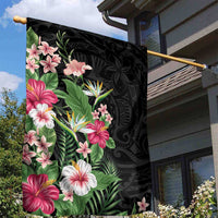 Hawaii Tropical Flowers Garden Flag Polynesian Tattoo Black LT05 - Polynesian Pride