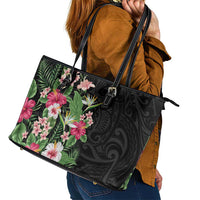 Hawaii Tropical Flowers Leather Tote Bag Polynesian Tattoo Black LT05 - Polynesian Pride