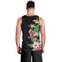 Hawaii Tropical Flowers Men Tank Top Polynesian Tattoo Black LT05 - Polynesian Pride