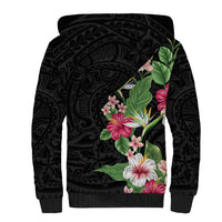 Hawaii Tropical Flowers Sherpa Hoodie Polynesian Tattoo Black LT05 - Polynesian Pride