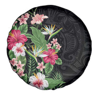 Hawaii Tropical Flowers Spare Tire Cover Polynesian Tattoo Black LT05 - Polynesian Pride