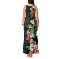 Hawaii Tropical Flowers Tank Maxi Dress Polynesian Tattoo Black LT05 - Polynesian Pride