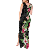 Hawaii Tropical Flowers Tank Maxi Dress Polynesian Tattoo Black LT05 - Polynesian Pride