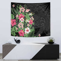 Hawaii Tropical Flowers Tapestry Polynesian Tattoo Black