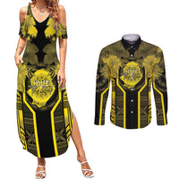 Niue The Rock Couples Matching Summer Maxi Dress and Long Sleeve Button Shirt The Island Of The Uga - Polynesian Pride
