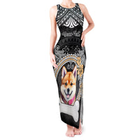 Personalized Shiba Inu Dog Tank Maxi Dress With Polynesian Heart Name Tags LT05 Women Black - Polynesian Pride