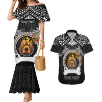 Personalized Pitbull Dog Couples Matching Mermaid Dress and Hawaiian Shirt With Polynesian Heart Name Tags LT05 Black - Polynesian Pride
