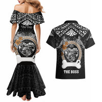 Personalized Pitbull Dog Couples Matching Mermaid Dress and Hawaiian Shirt With Polynesian Heart Name Tags LT05 - Polynesian Pride