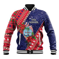 Guam Christmas Baseball Jacket Felis Nabidat Guaman Seal With Poinsettia LT05 Unisex Blue - Polynesian Pride