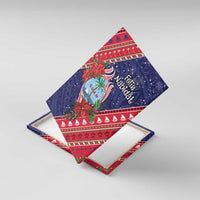 Guam Christmas Canvas Wall Art Felis Nabidat Guaman Seal With Poinsettia LT05 With Frame Blue - Polynesian Pride
