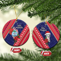 Guam Christmas Ceramic Ornament Felis Nabidat Guaman Seal With Poinsettia LT05 Circle Blue - Polynesian Pride